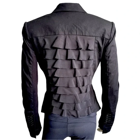BCBG MaxAzria  Sheer Ruffle Back Cropped Blazer Size XS - Picture 4 of 10